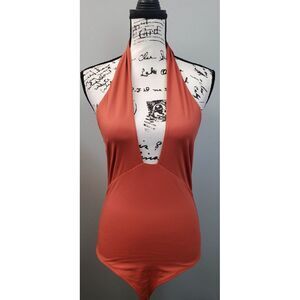 REORIA Swimsuit Womens Large Orange Halter Neck Cheeky Coverage Backless Stretch